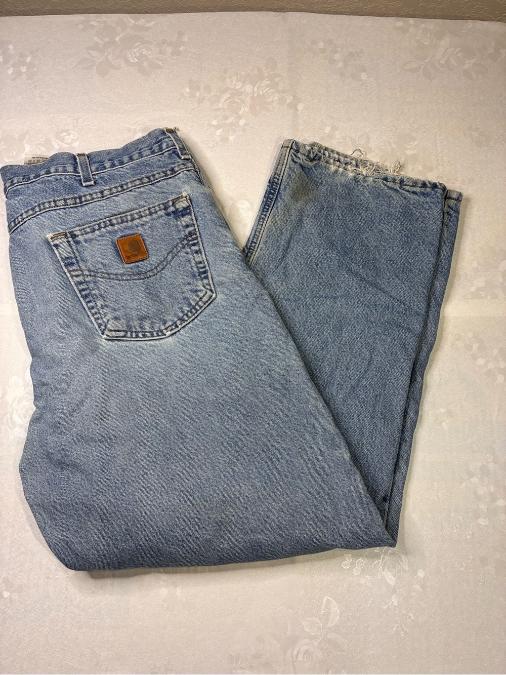 Carhartt Flannel-Lined Jeans Mens 38x30 Relaxed Fit B172 DST Blue Denim Med Wash